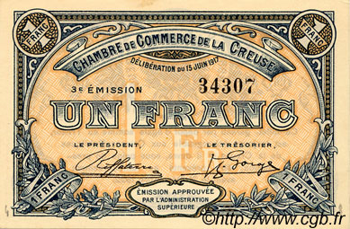 1 Franc FRANCE régionalisme et divers Guéret 1917 JP.064.14 SPL à NEUF