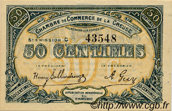 50 Centimes FRANCE régionalisme et divers Guéret 1920 JP.064.19 SPL à NEUF