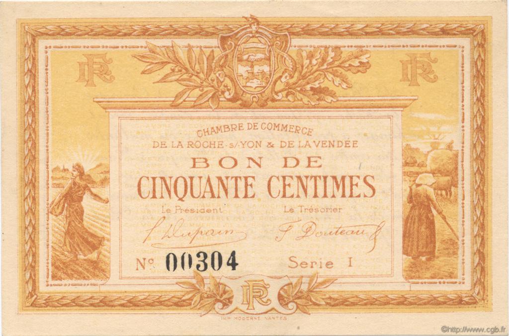 50 Centimes FRANCE régionalisme et divers La Roche-Sur-Yon 1915 JP.065.16 SPL à NEUF
