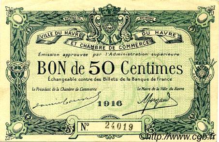 50 Centimes FRANCE régionalisme et divers Le Havre 1916 JP.068.14 TTB à SUP