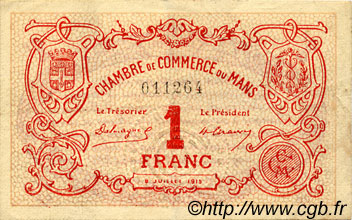 1 Franc FRANCE régionalisme et divers Le Mans 1915 JP.069.05 TTB à SUP