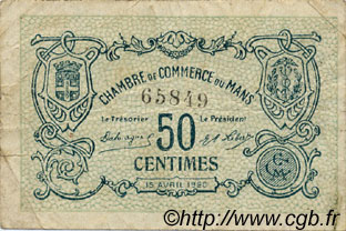 50 Centimes FRANCE régionalisme et divers Le Mans 1920 JP.069.16 TB