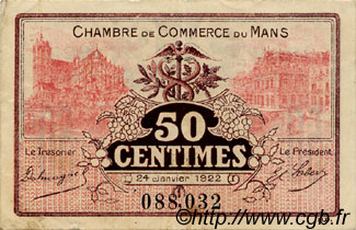 50 Centimes FRANCE régionalisme et divers Le Mans 1922 JP.069.23 TTB à SUP