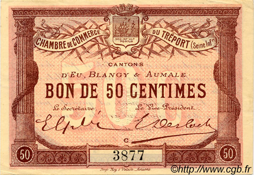 50 Centimes FRANCE régionalisme et divers Le Tréport 1915 JP.071.01 TTB à SUP