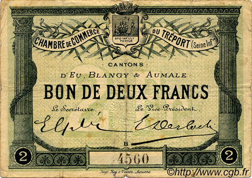 2 Francs FRANCE régionalisme et divers Le Tréport 1915 JP.071.03 TB