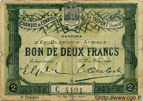 2 Francs FRANCE régionalisme et divers Le Tréport 1915 JP.071.11 TB
