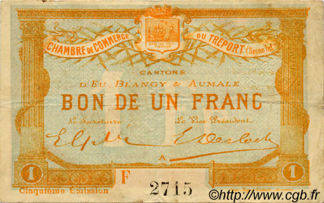 1 Franc FRANCE régionalisme et divers Le Tréport 1916 JP.071.22 TB