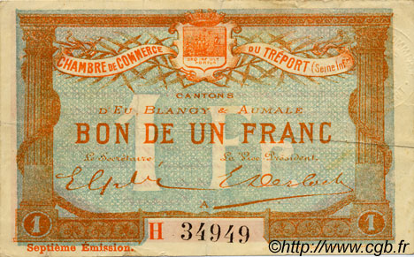 1 Franc FRANCE régionalisme et divers Le Tréport 1916 JP.071.29 TB