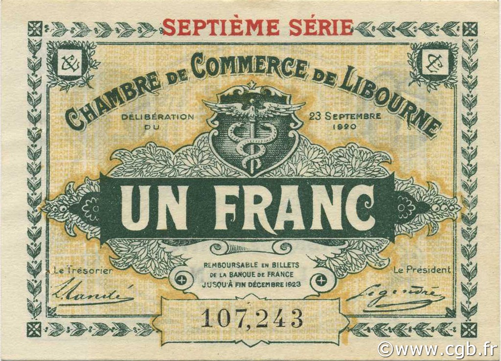 1 Franc FRANCE régionalisme et divers Libourne 1920 JP.072.33 SPL à NEUF