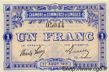 1 Franc FRANCE régionalisme et divers Limoges 1914 JP.073.03 SPL à NEUF