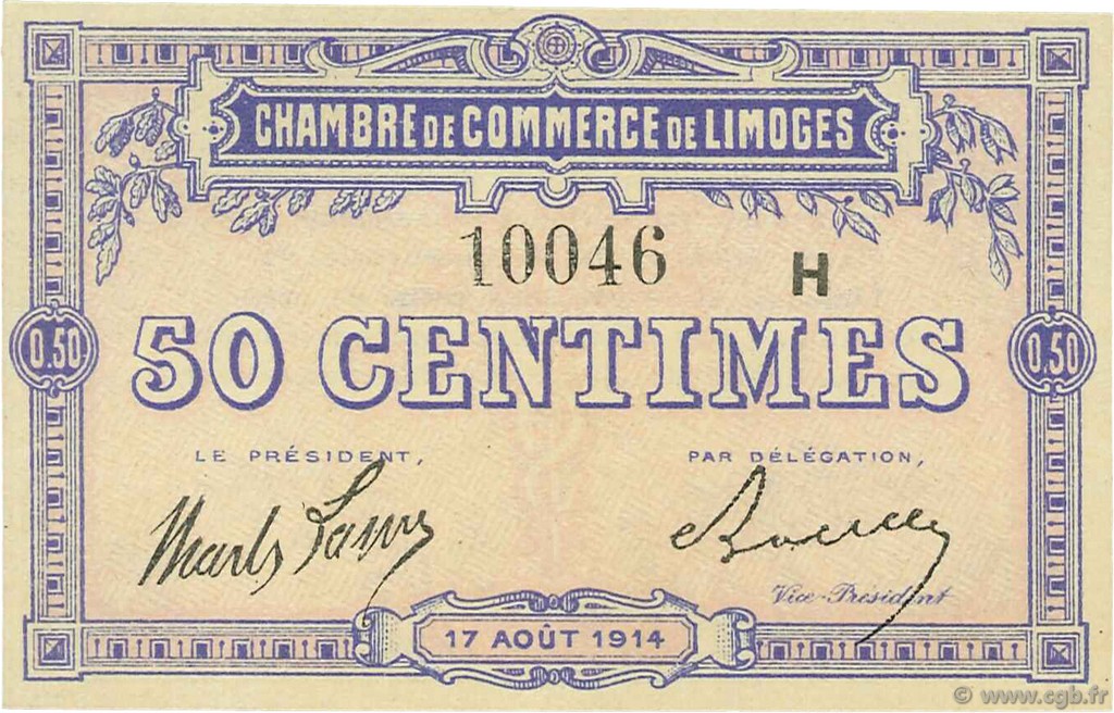 50 Centimes FRANCE régionalisme et divers Limoges 1914 JP.073.14 SPL à NEUF