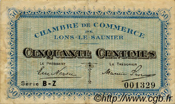 50 Centimes FRANCE régionalisme et divers Lons-Le-Saunier 1918 JP.074.16 TTB à SUP