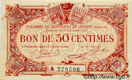 50 Centimes FRANCE régionalisme et divers Lorient 1915 JP.075.20 SPL à NEUF