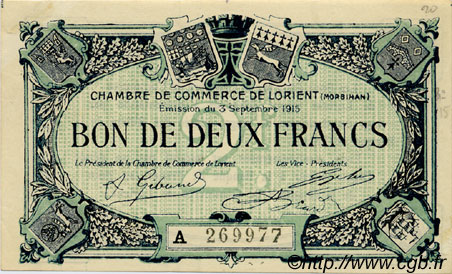 2 Francs FRANCE régionalisme et divers Lorient 1915 JP.075.22 SPL à NEUF