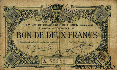 2 Francs FRANCE régionalisme et divers Lorient 1915 JP.075.22 TB