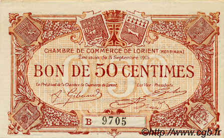 50 Centimes FRANCE régionalisme et divers Lorient 1915 JP.075.26 TTB à SUP