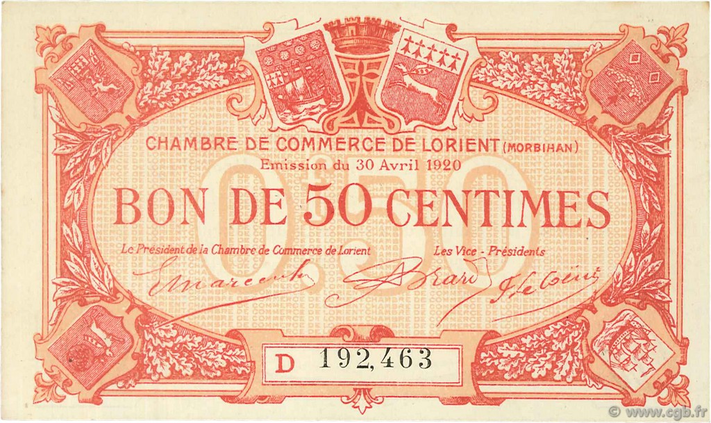 50 Centimes FRANCE régionalisme et divers Lorient 1920 JP.075.32 SPL à NEUF