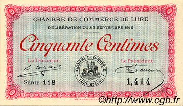 50 Centimes FRANCE régionalisme et divers Lure 1915 JP.076.01 SPL à NEUF