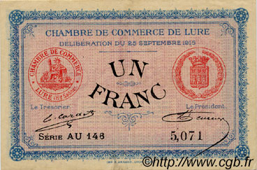 1 Franc FRANCE régionalisme et divers Lure 1915 JP.076.07 TTB à SUP