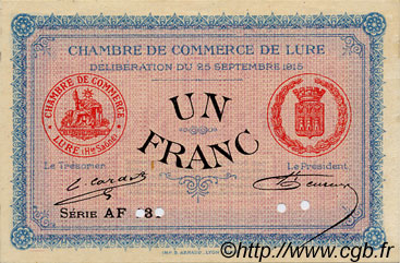 1 Franc FRANCE régionalisme et divers Lure 1915 JP.076.11 TTB à SUP