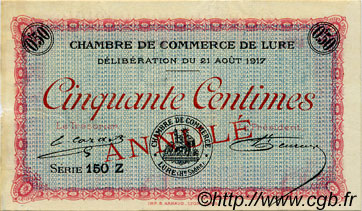 50 Centimes Annulé FRANCE régionalisme et divers Lure 1917 JP.076.19 TB