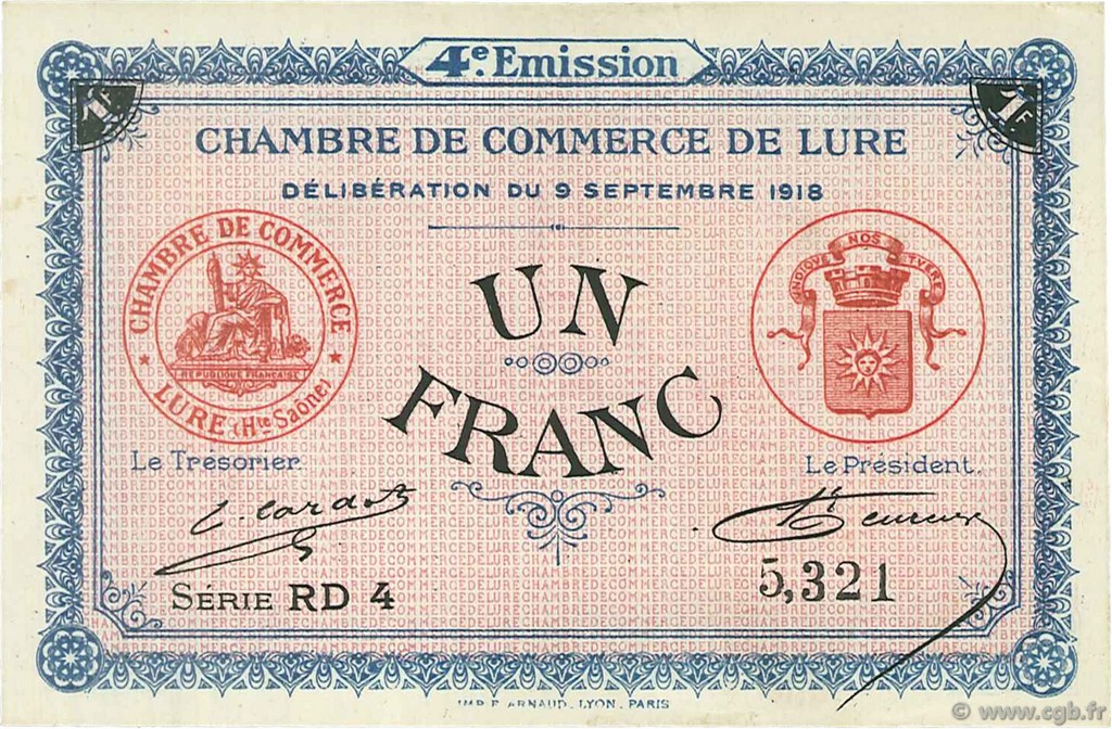 1 Franc FRANCE régionalisme et divers Lure 1918 JP.076.26 SPL à NEUF