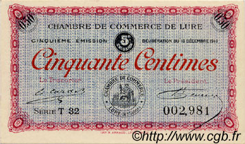 50 Centimes FRANCE régionalisme et divers Lure 1919 JP.076.32 SPL à NEUF