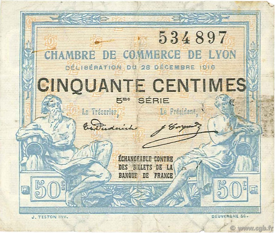 50 Centimes FRANCE régionalisme et divers Lyon 1916 JP.077.12 TB
