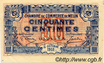 50 Centimes FRANCE régionalisme et divers Melun 1915 JP.080.01 TTB à SUP