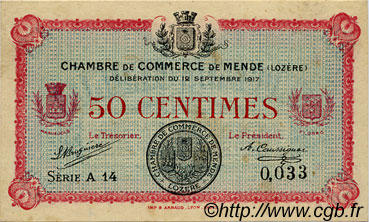 50 Centimes FRANCE régionalisme et divers Mende 1917 JP.081.01 TTB à SUP