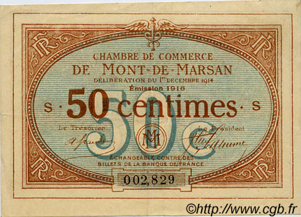 50 Centimes FRANCE régionalisme et divers Mont-De-Marsan 1914 JP.082.12 TTB à SUP