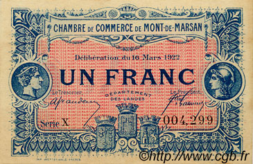 1 Franc FRANCE régionalisme et divers Mont-De-Marsan 1922 JP.082.39 SPL à NEUF