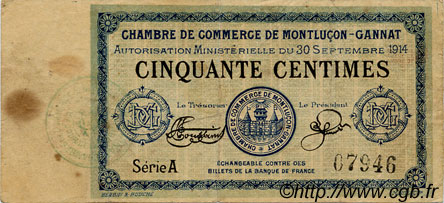 50 Centimes FRANCE régionalisme et divers Montluçon, Gannat 1914 JP.084.01 TB