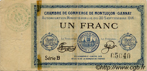 1 Franc FRANCE régionalisme et divers Montluçon, Gannat 1914 JP.084.02 TB