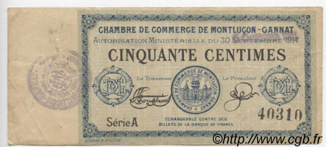 50 Centimes FRANCE régionalisme et divers Montluçon, Gannat 1914 JP.084.10 TB