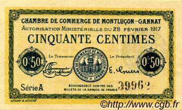 50 Centimes FRANCE régionalisme et divers Montluçon, Gannat 1917 JP.084.28 SPL à NEUF