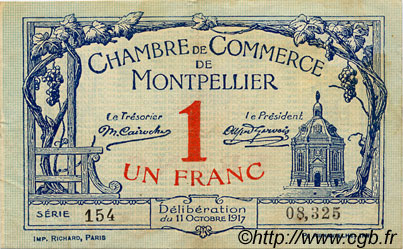 1 Franc FRANCE régionalisme et divers Montpellier 1917 JP.085.18 TTB à SUP