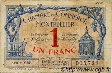 1 Franc FRANCE régionalisme et divers Montpellier 1921 JP.085.24 TB