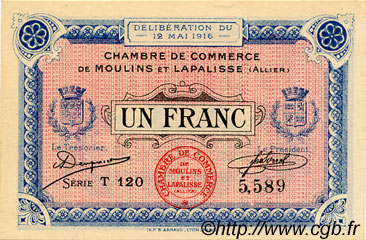 1 Franc FRANCE régionalisme et divers Moulins et Lapalisse 1916 JP.086.04 SPL à NEUF