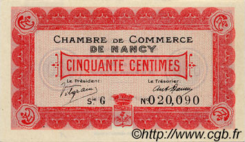 50 Centimes FRANCE régionalisme et divers Nancy 1915 JP.087.01 TTB à SUP