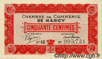 50 Centimes FRANCE régionalisme et divers Nancy 1917 JP.087.12 TTB à SUP