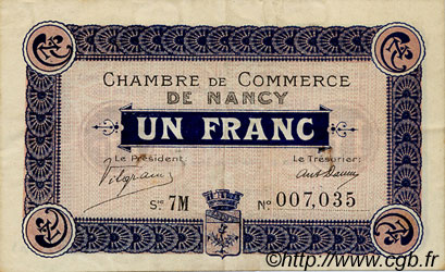 1 Franc FRANCE régionalisme et divers Nancy 1917 JP.087.15 TTB à SUP