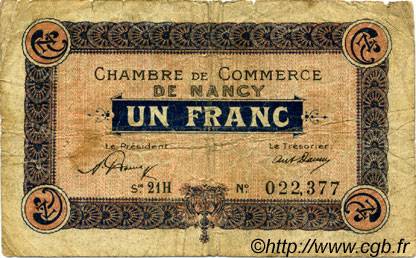 1 Franc FRANCE régionalisme et divers Nancy 1920 JP.087.42 TB