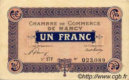 1 Franc FRANCE régionalisme et divers Nancy 1921 JP.087.49 TTB à SUP