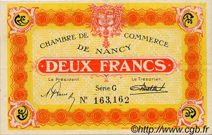 2 Francs FRANCE régionalisme et divers Nancy 1922 JP.087.55 TTB à SUP