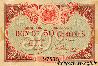 50 Centimes FRANCE régionalisme et divers Nantes 1918 JP.088.13 TTB à SUP