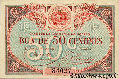 50 Centimes FRANCE régionalisme et divers Nantes 1918 JP.088.16 TTB à SUP