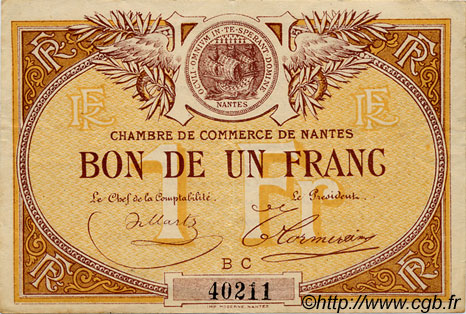 1 Franc FRANCE régionalisme et divers Nantes 1918 JP.088.19 TTB à SUP