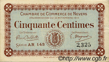 50 Centimes FRANCE régionalisme et divers Nevers 1915 JP.090.05 TTB à SUP