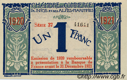 1 Franc FRANCE régionalisme et divers Nice 1917 JP.091.07 SPL à NEUF